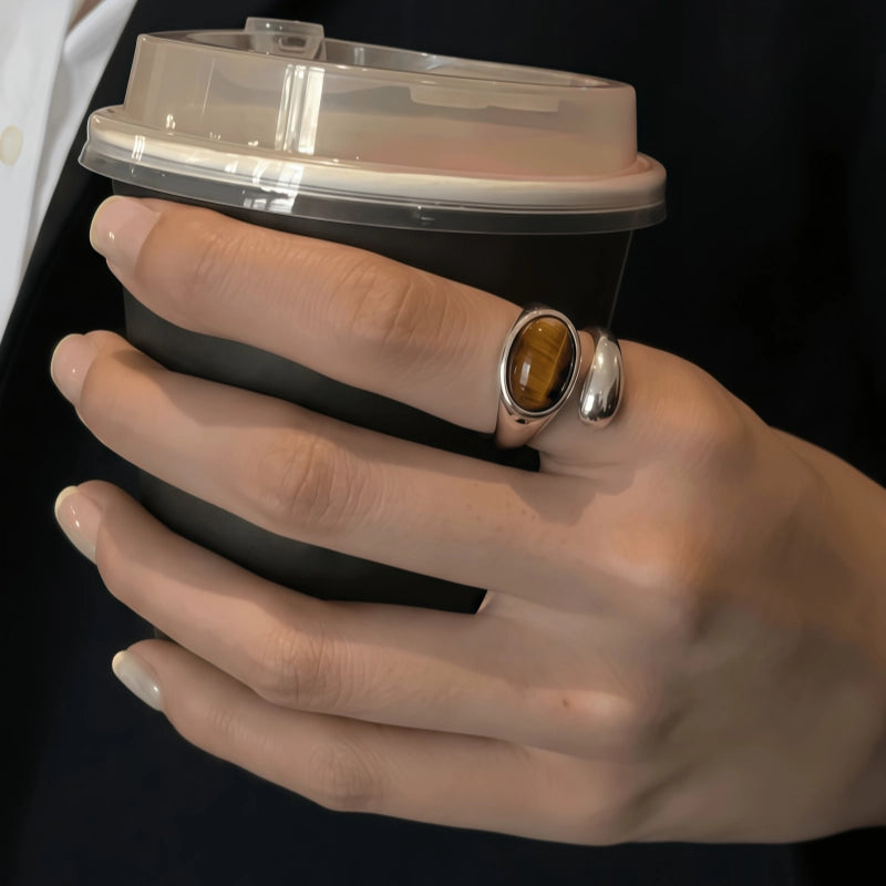 Natural Tiger Eye Stone Ring Serpentine Simple Opening Women's Ring