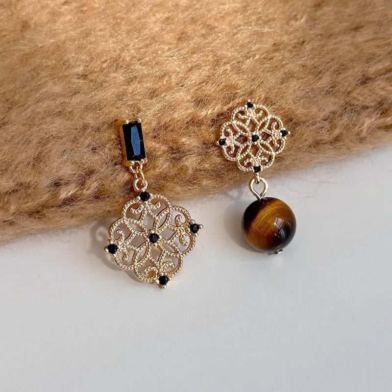 Boucles d'oreilles asymétriques œil de tigre, accessoire d'oreille en cristal de richesse