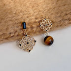 Boucles d'oreilles asymétriques œil de tigre, accessoire d'oreille en cristal de richesse