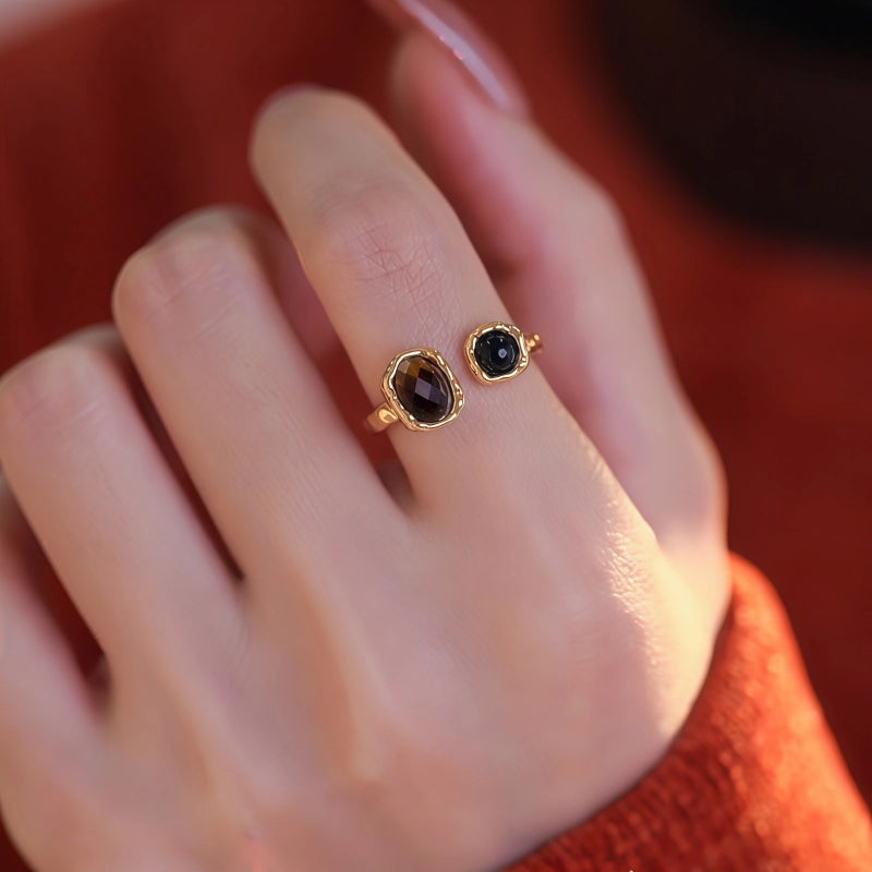 Natural Tiger Eye Stone Ring Retro Melad New Light Luxury Design Sense Courage Ring