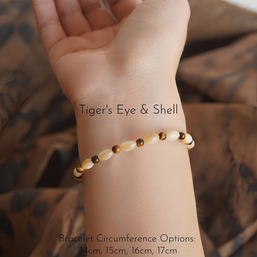 Tiger's Eye & Shell Stackable Bracelet - Courage & Calm