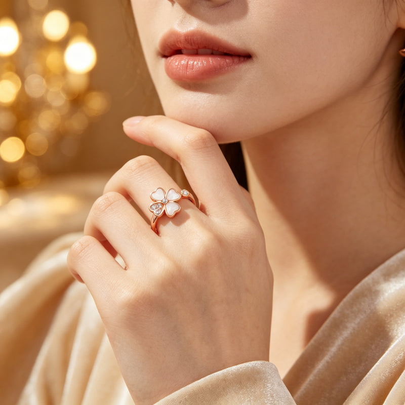 Heart Four-leaf Clover Rose Gold Ring — Lucky to Have Met You, My One and Only Love