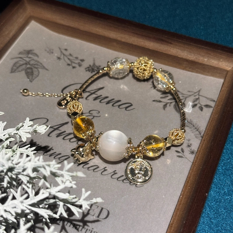 Citrine Golden Pig Charm Bracelet – Attract Wealth, Boost Career, Grow Abundance