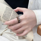 Natural Tiger Eye Stone Ring Light Luxury Beaded Women's Ring