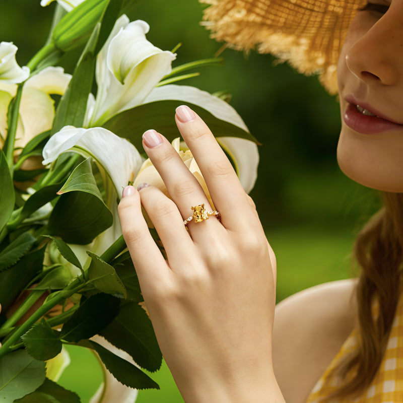 Bague en citrine naturelle ensoleillée attirant la richesse