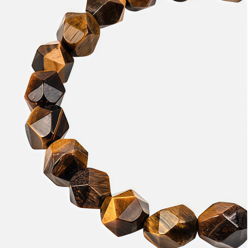 Bracelet en Pierre Naturelle Œil de Tigre Polygonale, Tendance Personnalité, Cadeau Couple