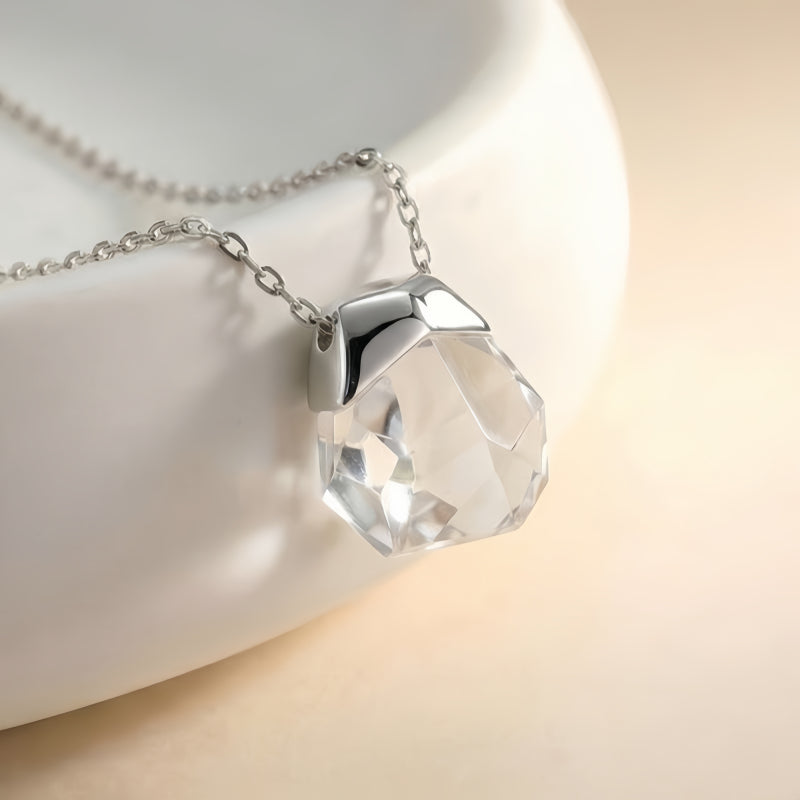 Clear Quartz Crystal Necklace  Irregular Faceted Pendant
