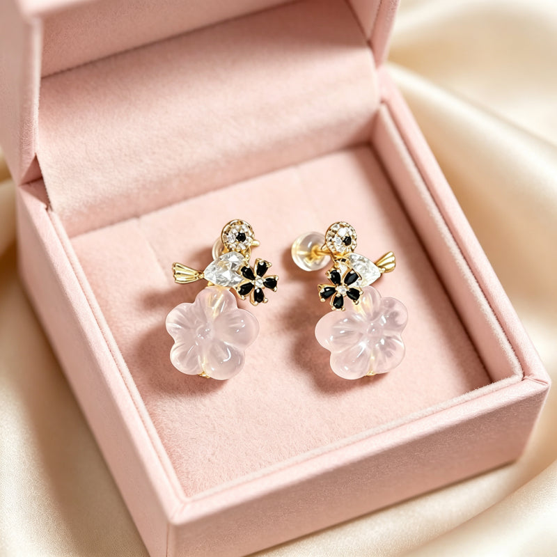 Cherry Blossom Whisper Natural Rose Quartz Drop Earrings