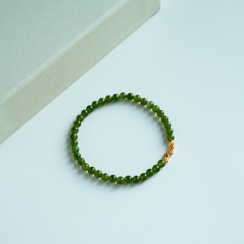 Natural Hetian Jade Golden Beads Bracelet - Inner Peace and Good Fortune