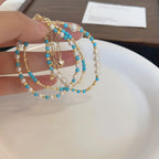 Natural Turquoise & Pearl Stackable Bracelet - Ease Stress & Vintage Elegant Vibe
