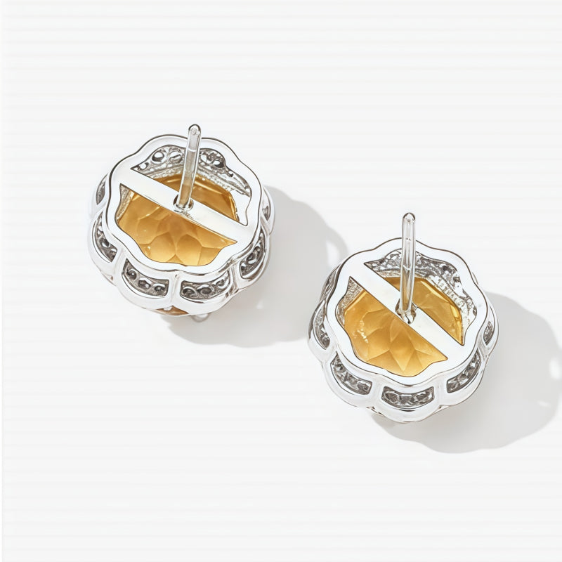 Natural Citrine Stone Retro Sunflower Earrings