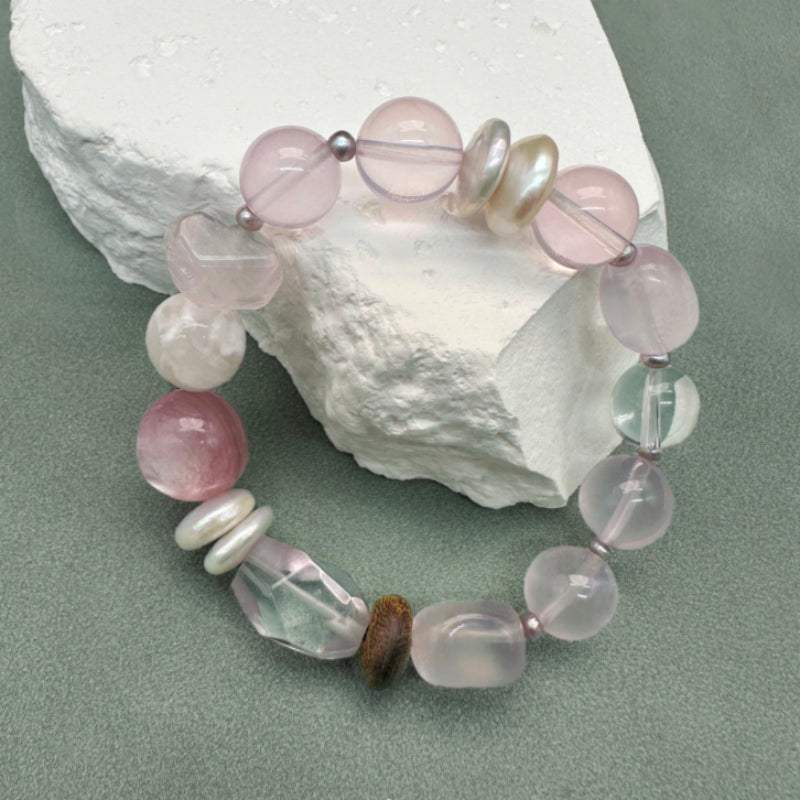 Rose Quartz & Snow Phantom & Pearl Bracelet – Attract Love, Soothe Emotions