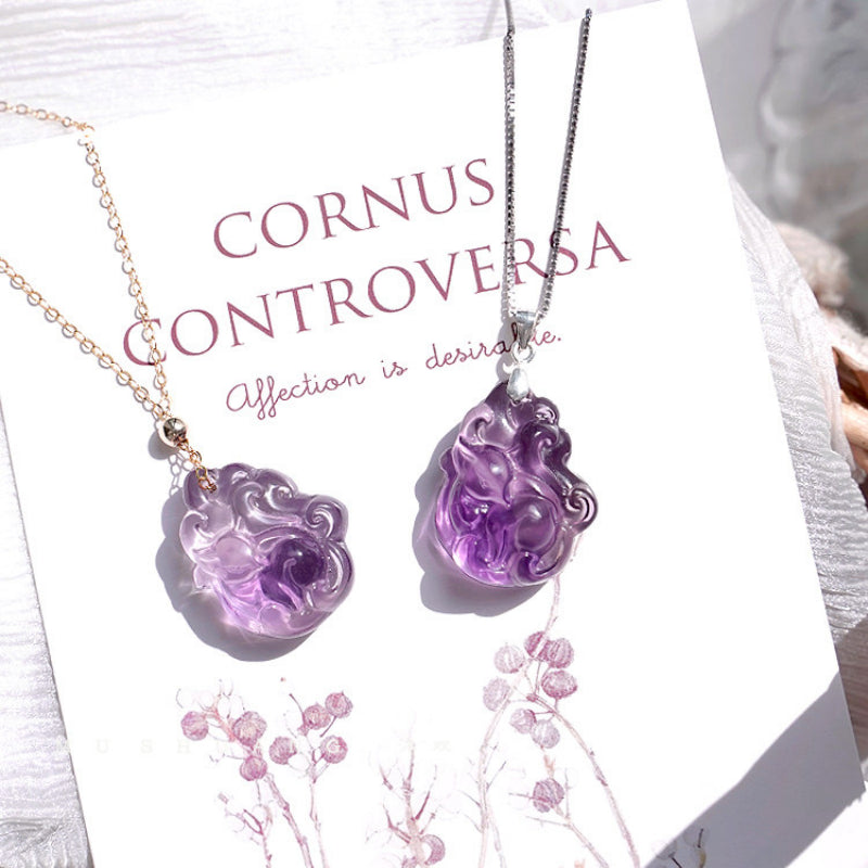Natural Amethyst Fox Necklace – Open Wisdom, Attract Benefactors, Cute Guardian for Neck & Spirit