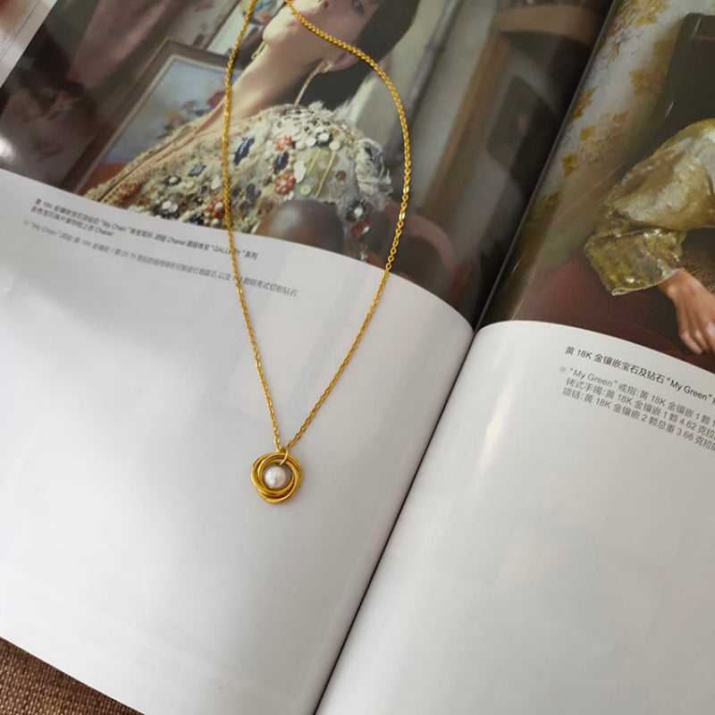 Minimalist Triple-Ring Pearl Setting Necklace | 60th Birthday Keepsake Jewelry
