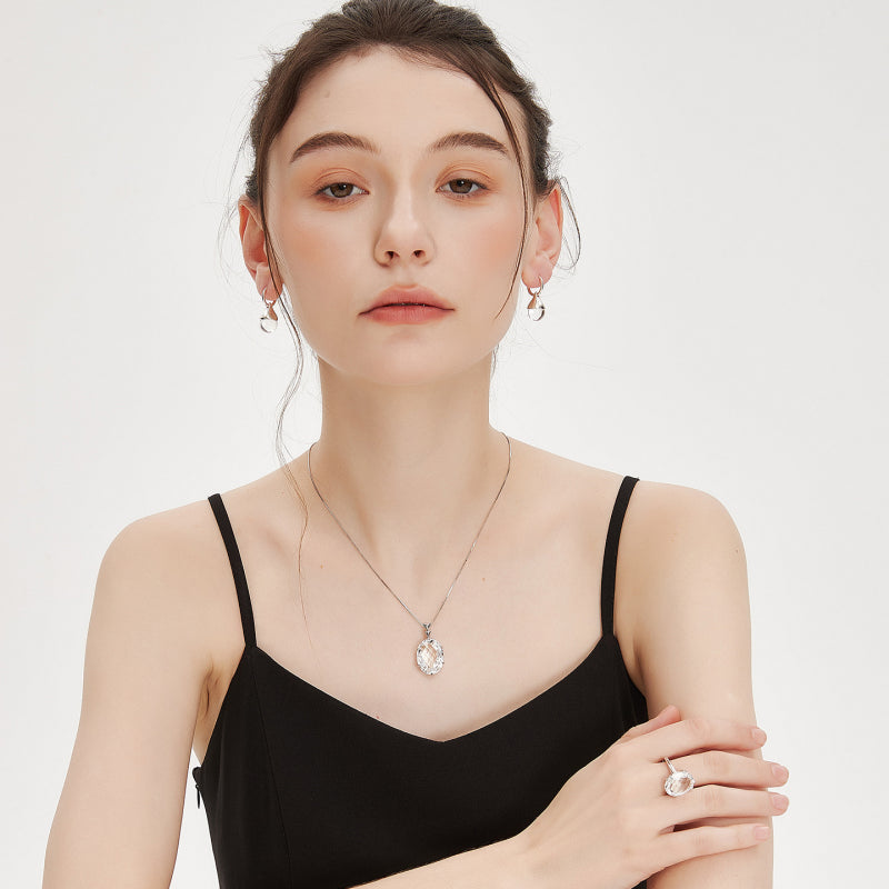 Silver Oval Clear Quartz Necklace - Enhance Focus