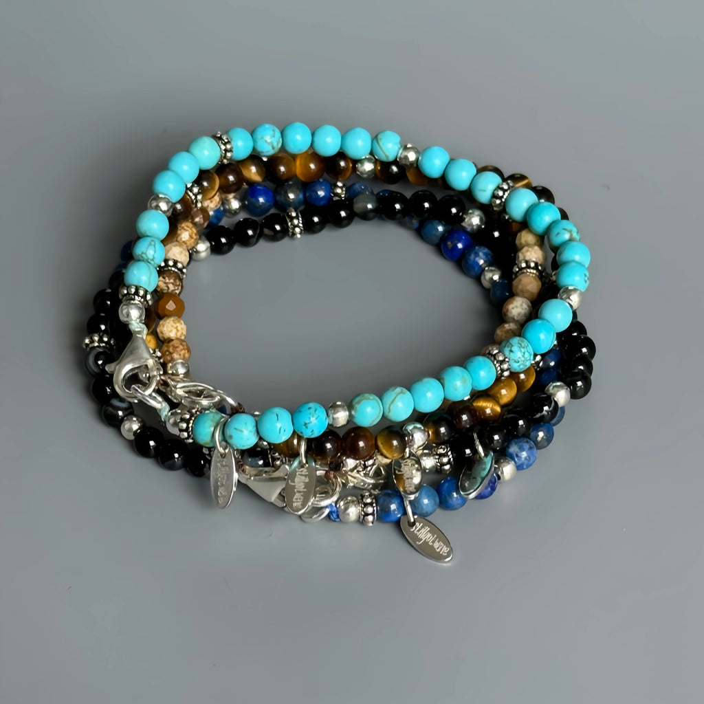 Natural Stone Round Bead Stackable Bracelet - Focus Goals & Seize Opportunities