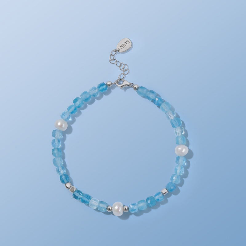 Natural Aquamarine Pearl Bracelet - Awaken Intuition, Calm Energy