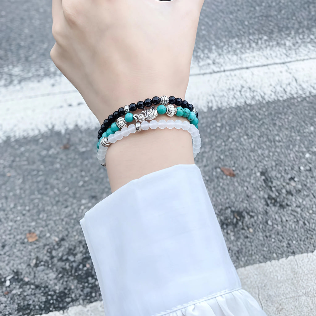 Vintage  Natural Gemstone  Beaded Bracelet - Clarity & Peace
