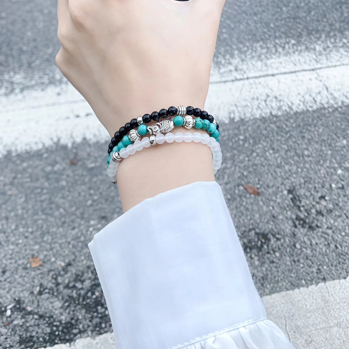 Vintage  Natural Gemstone  Beaded Bracelet - Clarity & Peace