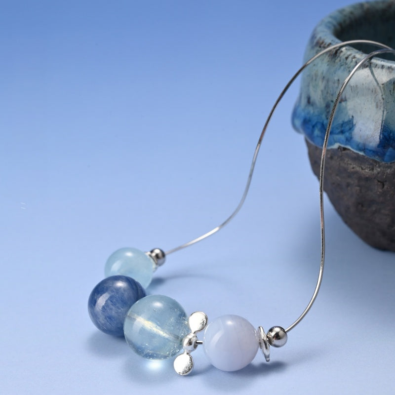 Natural Aquamarine Blue Stones Necklace - Water Element, Harmonious Energy
