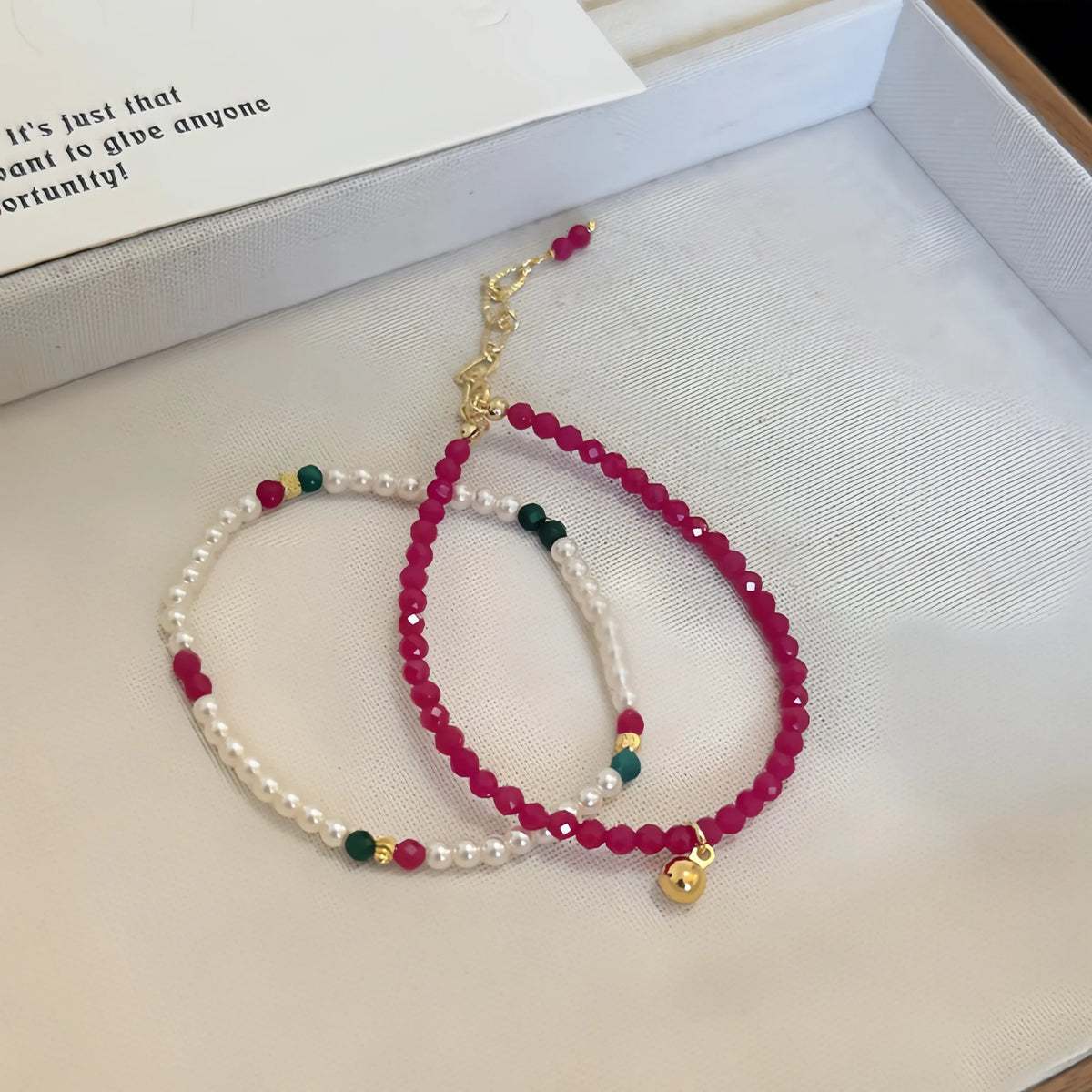 Natural Red Tourmaline & Pearl Stackable Bracelet - Unleash Passion & Soft Elegance
