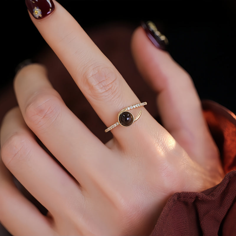 Bague Tigre Œil Rayonnant pour Richesse et Protection — Bague Épingle de Revers Vintage pour Femme
