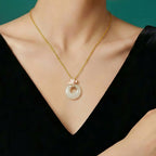 Elegant Magnolia Hetian Jade Peace Donut Necklace - Peace & Bliss