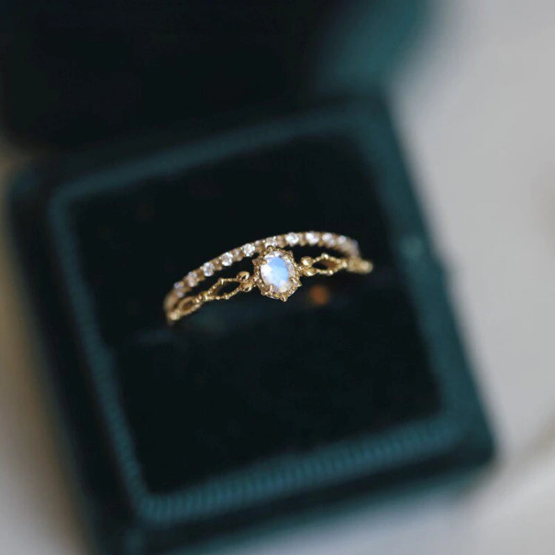 Goddess of Radiance Moonstone Stackable Rings – Gentle Intuition, Feminine Protection