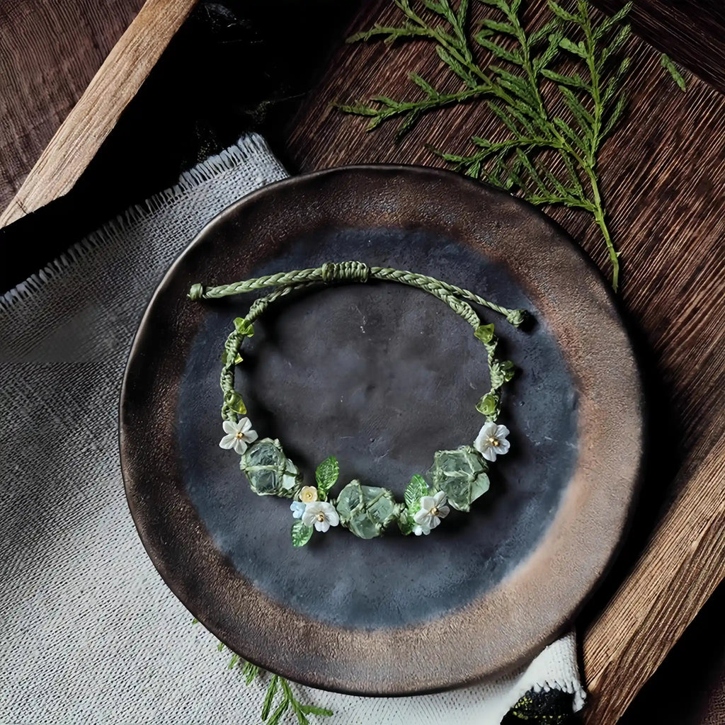 Natural Green Fluorite Braided Bracelet - For Positive Vibes