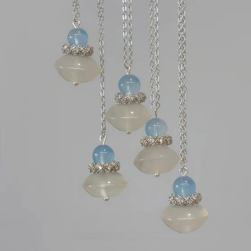 Natural Aquamarine & Agate Necklace - Balances Water Element, Improves Communication, Calms Mood