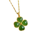 Four‑Leaf Clover Hetian Jade Necklace Earrings Ring Jewelry Set - Good Fortune & Beauty