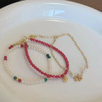 Natural Red Tourmaline & Pearl Stackable Bracelet - Unleash Passion & Soft Elegance