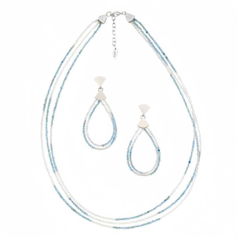 Natural Aquamarine & Moonstone Necklace Earrings Jewelry Set - Pursuit of freedom