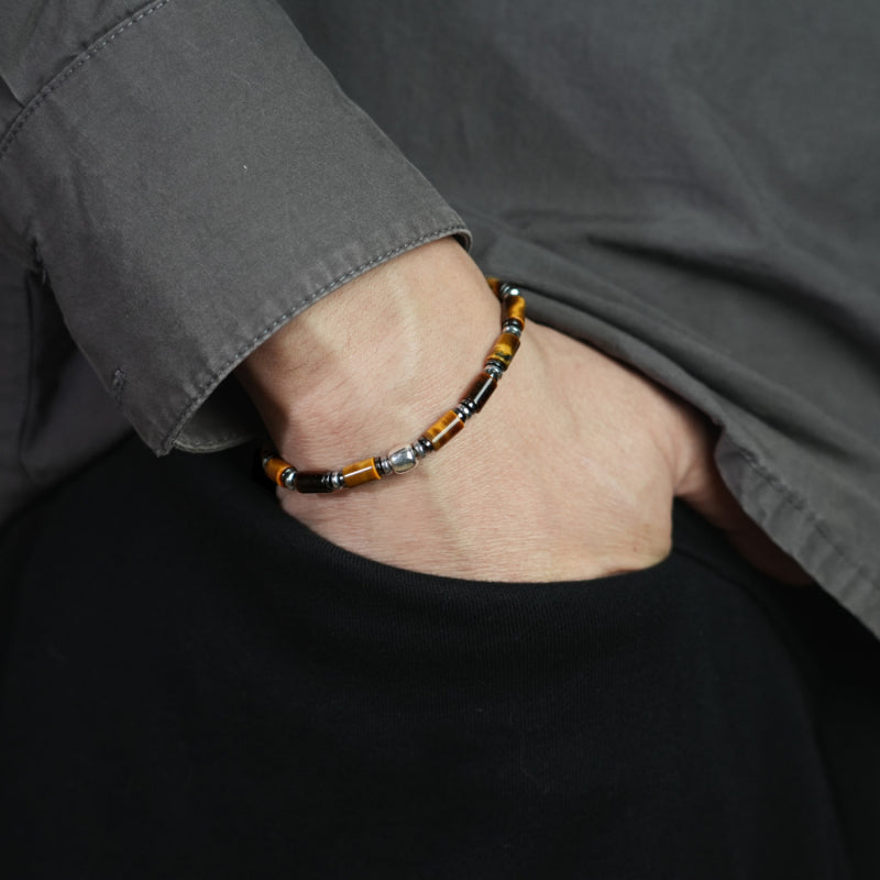 Tiger Eye Stone S925 Original Beads Bracelet, Minimalist Ins Style Unisex Tube Bead Bracelet