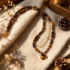 Collier en pierre naturelle œil de tigre, chaîne de luxe planètes cosmiques