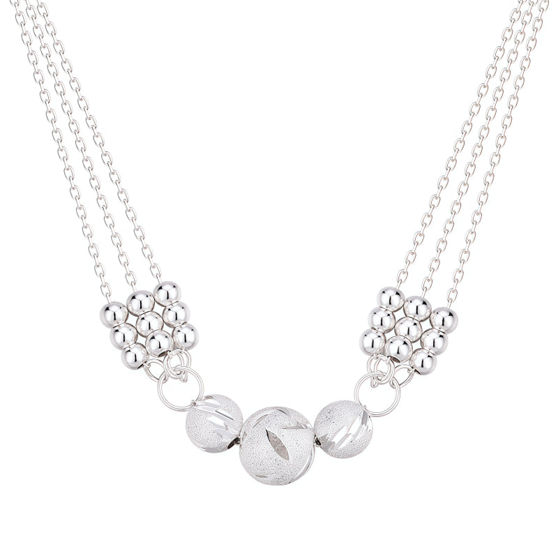 Ornate Carved S999 Ball Necklace/Bracelet/Earrings Jewelry Set, Gift for Friends