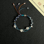 S999 Fine Silver Lotus Hand Braided Blue & Green Bracelet - Peace & Purification Energy