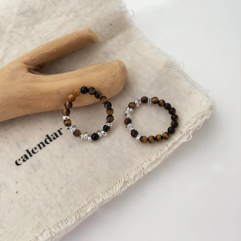 Natural Tiger Eye Stone Ring Light Luxury Beaded Women's Ring