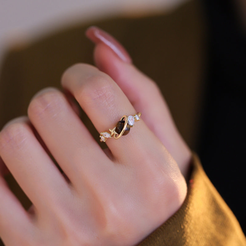 Planet Tiger's Eye Healing Crystal Ring, Wealth & Courage Talisman
