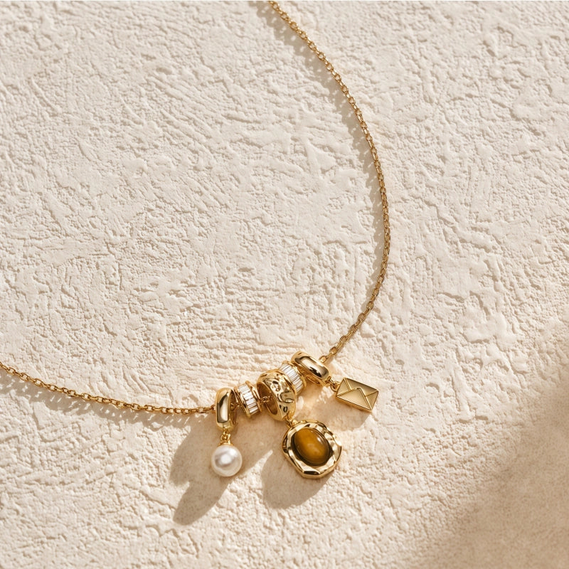 Collier en pierre œil de tigre naturelle, pendentif enveloppe perle, pour femme