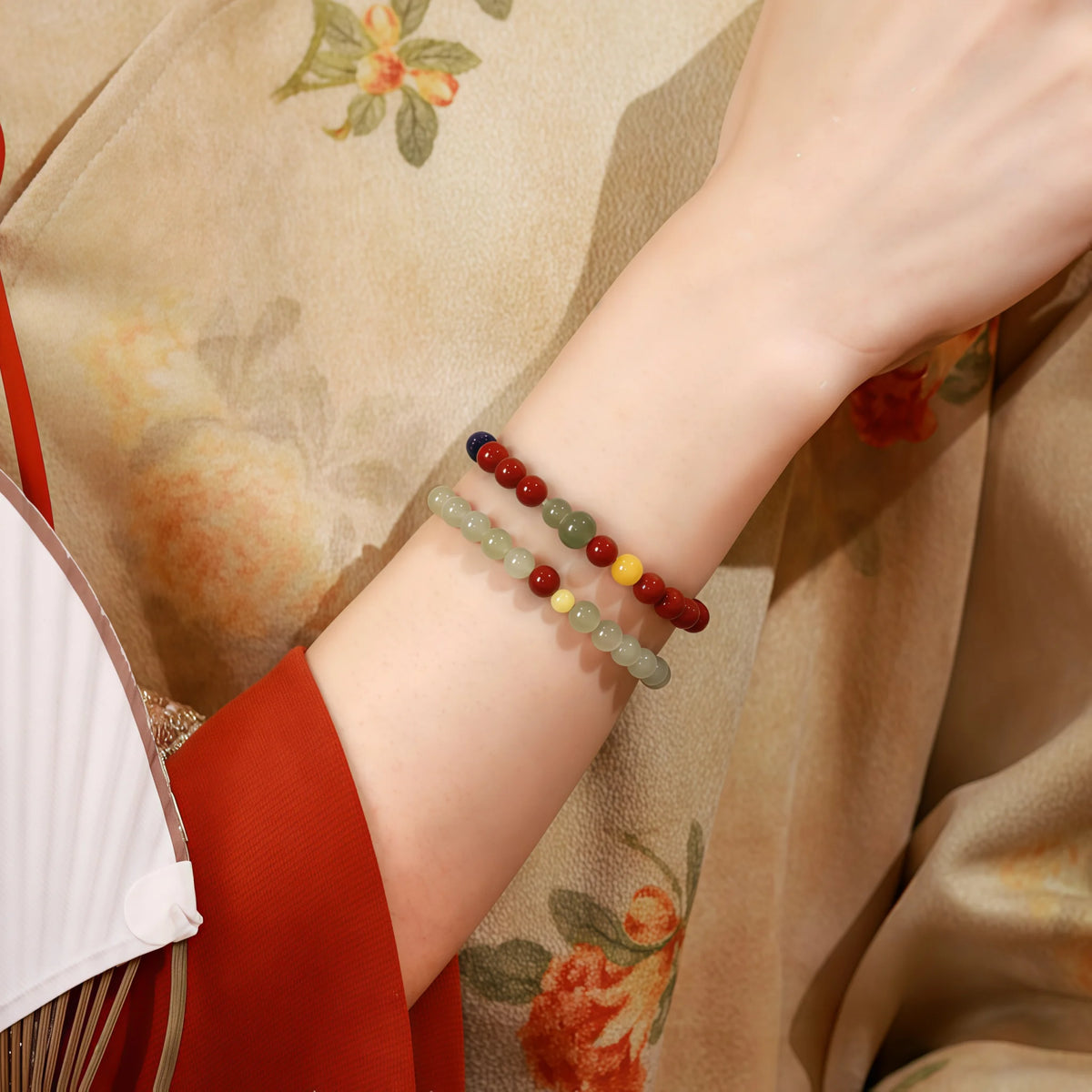 Stackable Cinnabar & Hetian Jade Bracelet - Peace And Smoothness