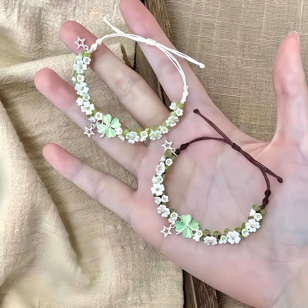 Natural Peridot Four-Leaf Clover Braided Bracelet - For Lucky Vibes