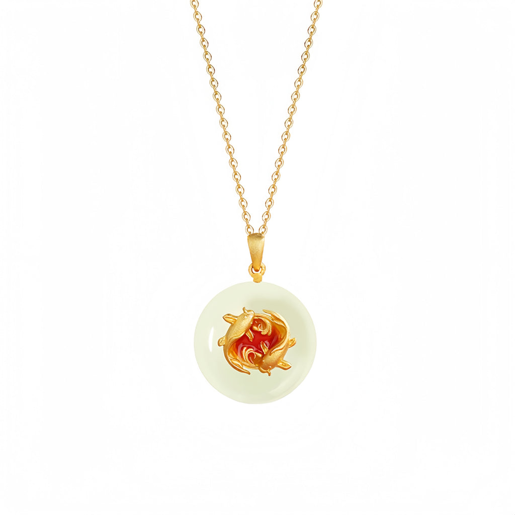 Hetian Jade Lotus & Carp Necklace - Lotus & Koi for Prosperity