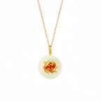 Hetian Jade Lotus & Carp Necklace - Lotus & Koi for Prosperity