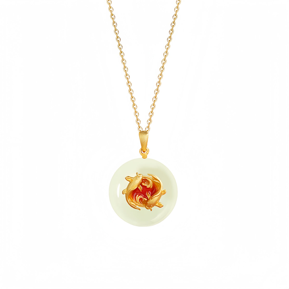 Hetian Jade Lotus & Carp Necklace - Lotus & Koi for Prosperity
