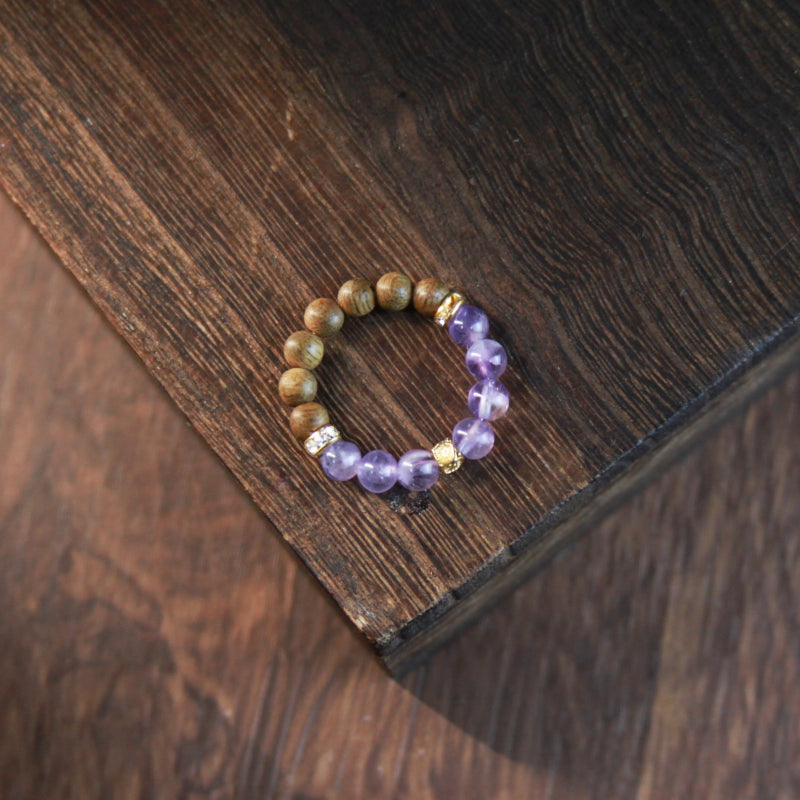 Natural Amethyst & Agarwood Ring - Wear Luck and Tranquility