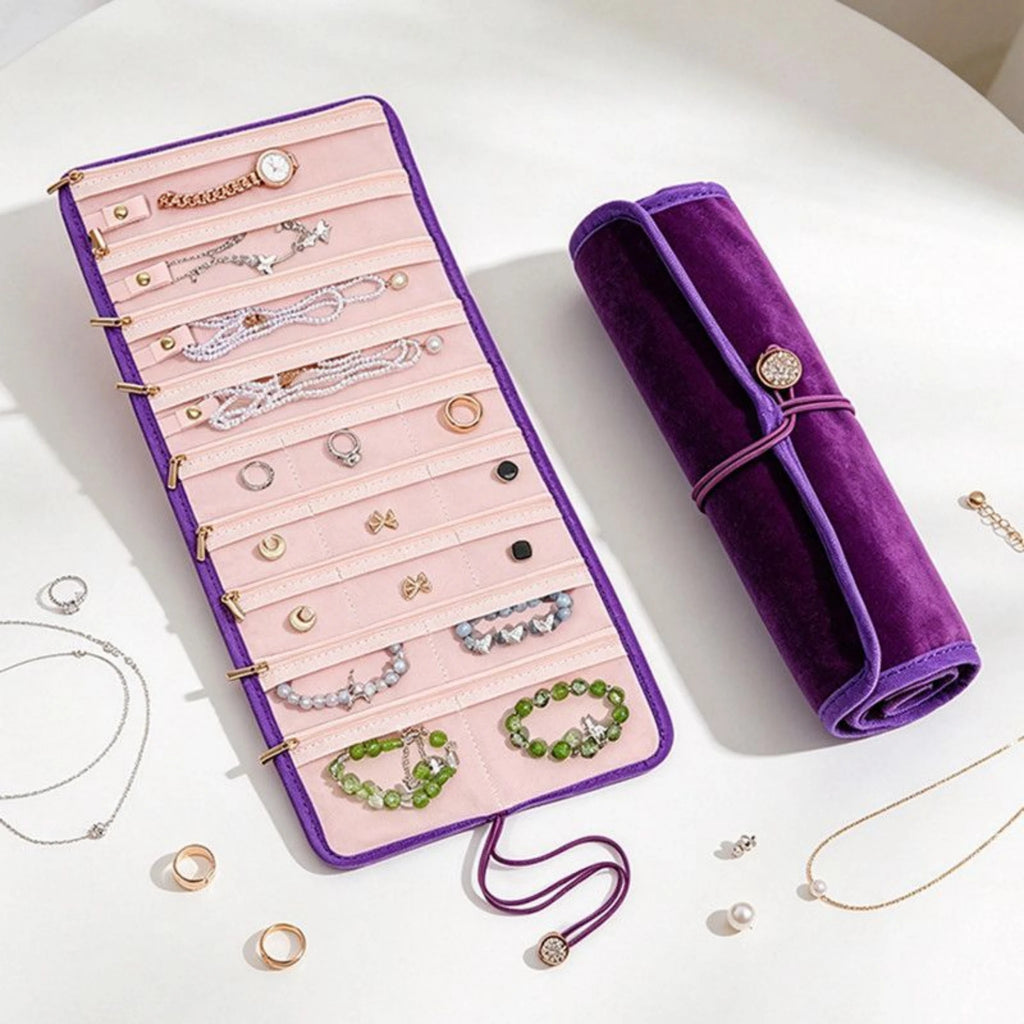 Portable Velvet Roll Jewelry Organizer