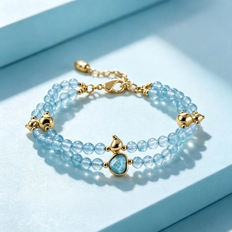 Aquamarine Double-Layer Luck Bracelet-Ocean Wish