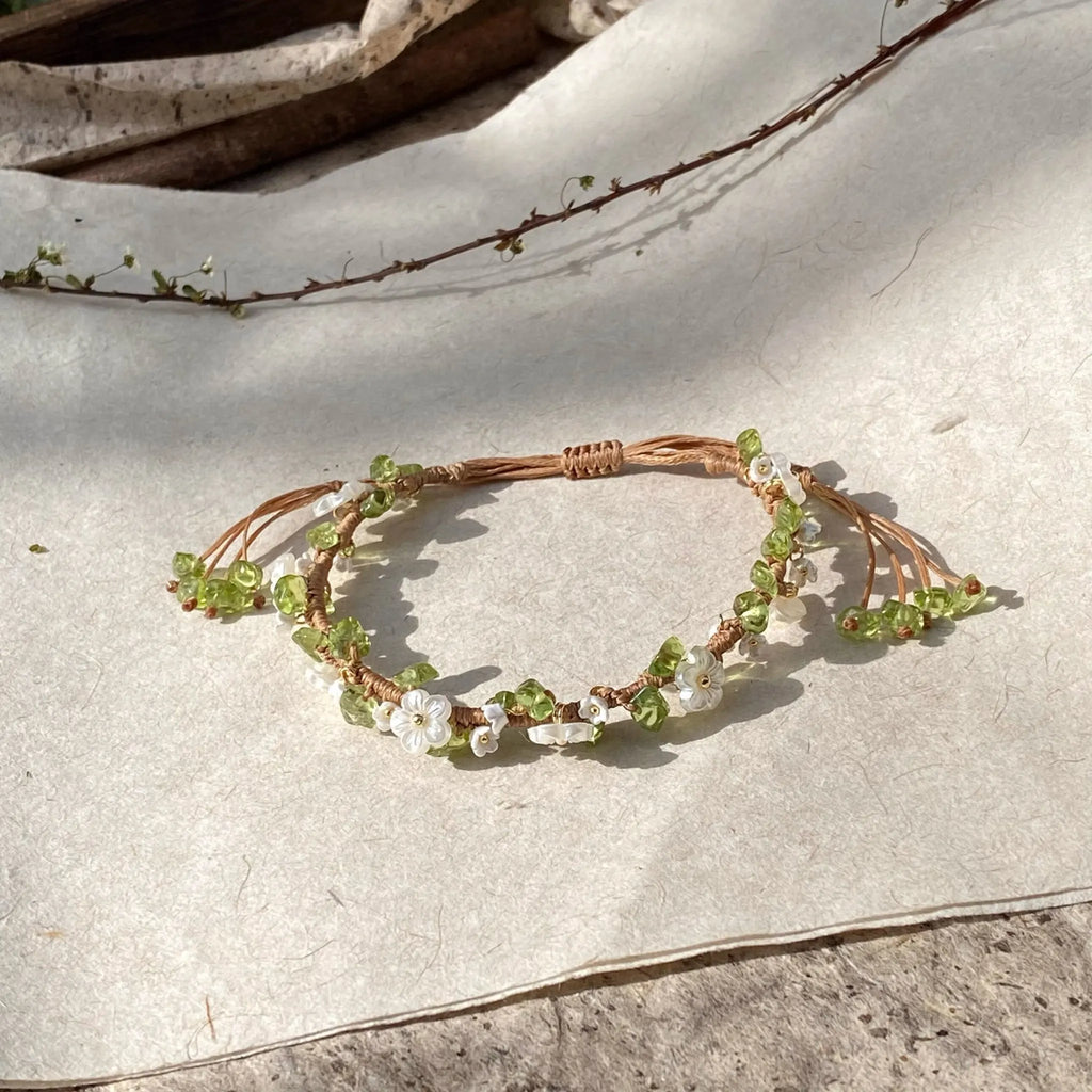 Natural Peridot Macrame Handwoven Bracelet - Positive Opportunities and Inner Peace