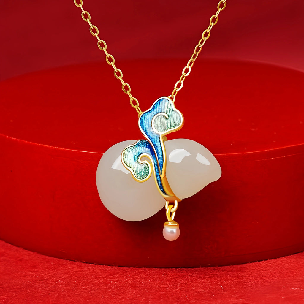 Hetian Jade Gourd & Cloud Necklace - Symbolizing Good Fortune And Peace
